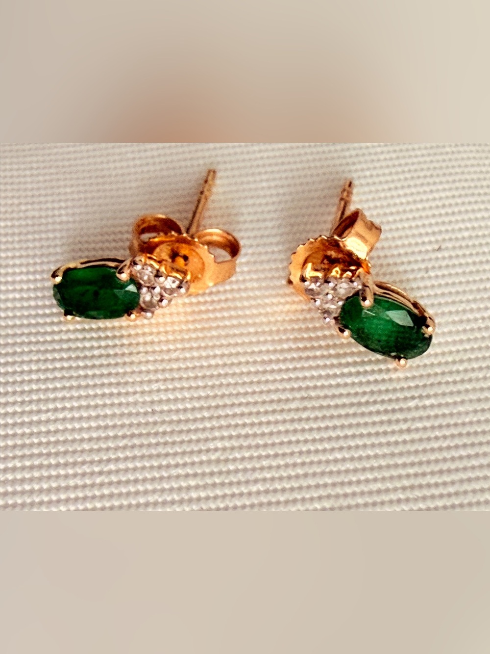 Sold ✅Gold Stud Earrings with Natural Emerald Stone and Genuine Diamonds
